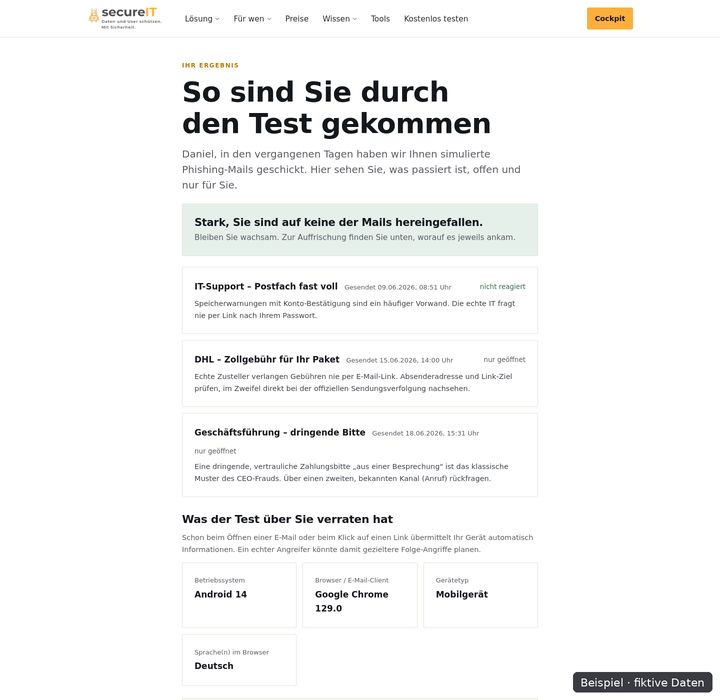 Beispiel: Persönlicher Bericht – Einzelbericht mit fiktiven Daten