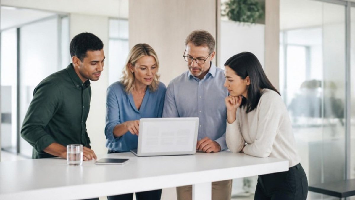 Team bespricht den Einsatz von KI am Arbeitsplatz